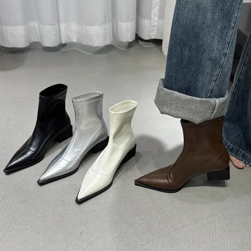 Spitze Stiefel Damen Blockabsatz