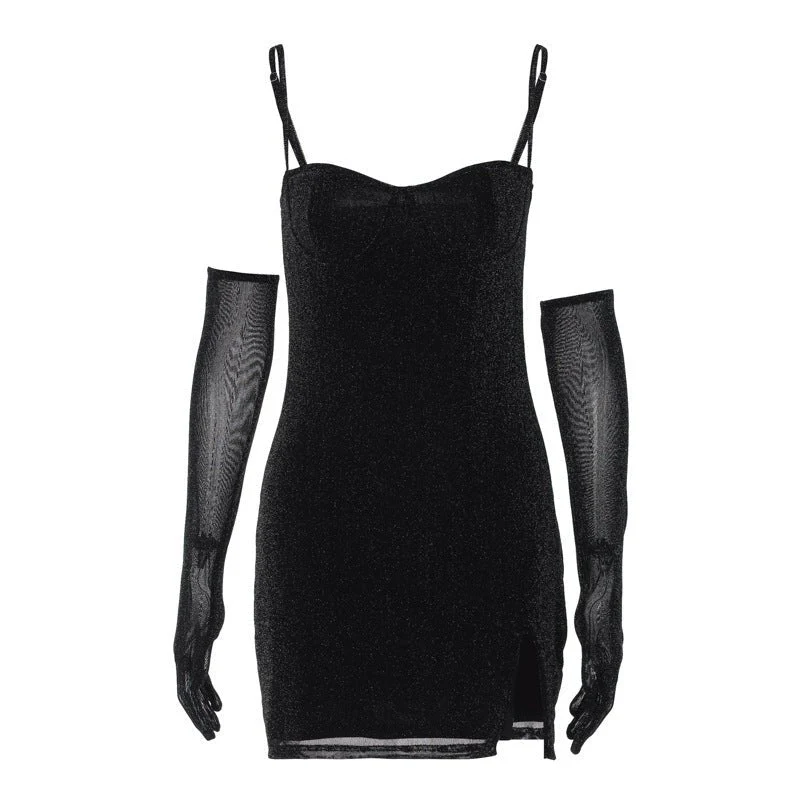 darya – bodycon midikleid mit perlenbesetztem mesh-top