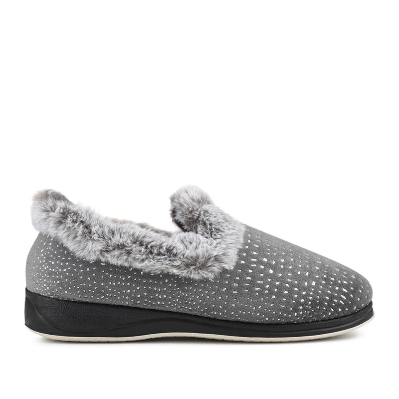 Easy Step In Wide Fit Fur Cuff Slippers - QING42016 / 327 961 - Grey