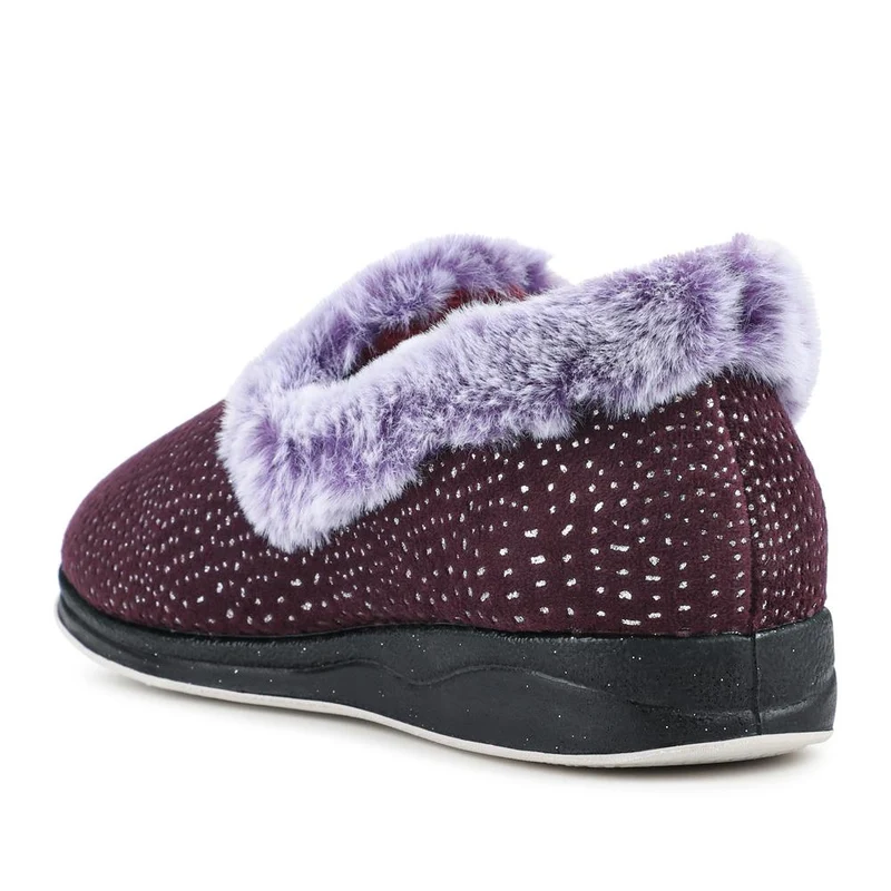 Easy Step In Wide Fit Fur Cuff Slippers - QING42016 / 327 961 - Plum