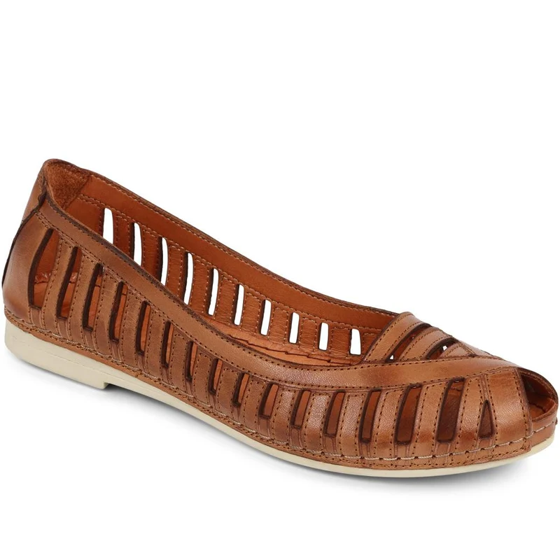 Leather Open-Toe Ballet Flats - KARY39019 / 325 502