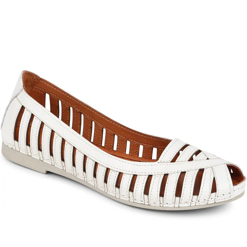 Leather Open-Toe Ballet Flats - KARY39019 / 325 502
