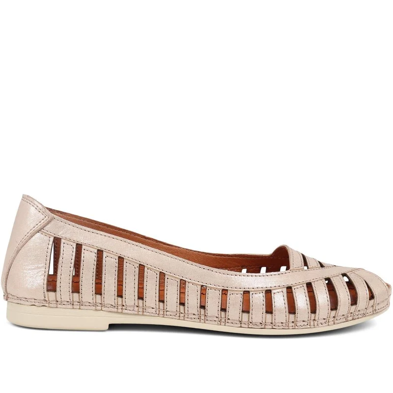 Leather Open-Toe Ballet Flats - KARY39019 / 325 502 - Soft Gold