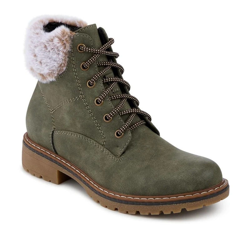 Faux Fur Cuff Lace Up Ankle Boots - WBINS42033 / 328 109