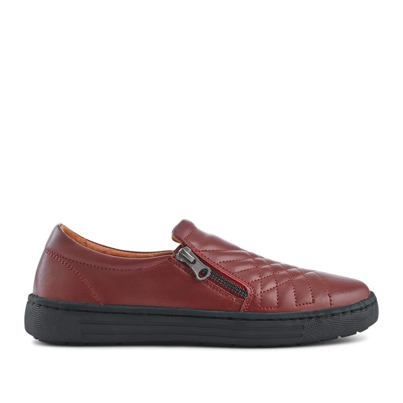 Leather Zip-Fasten Slip-On Shoes - BRK42006 / 327 976 - Burgundy
