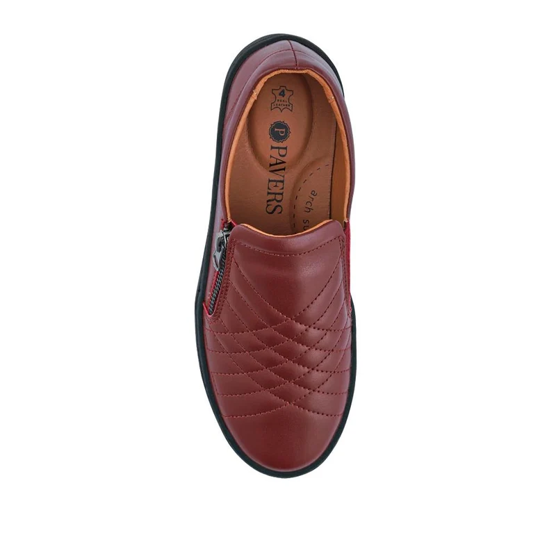 Leather Zip-Fasten Slip-On Shoes - BRK42006 / 327 976 - Burgundy