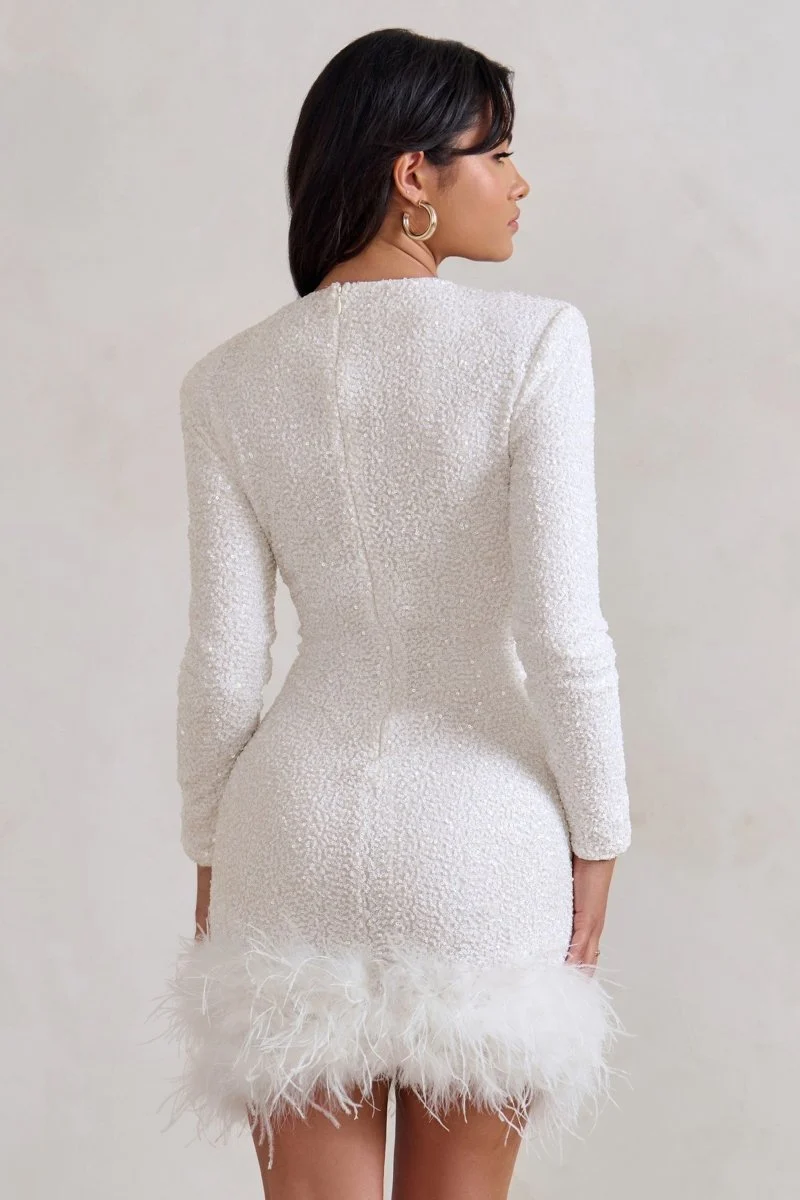 Langarm Mini Kleid Federsaum