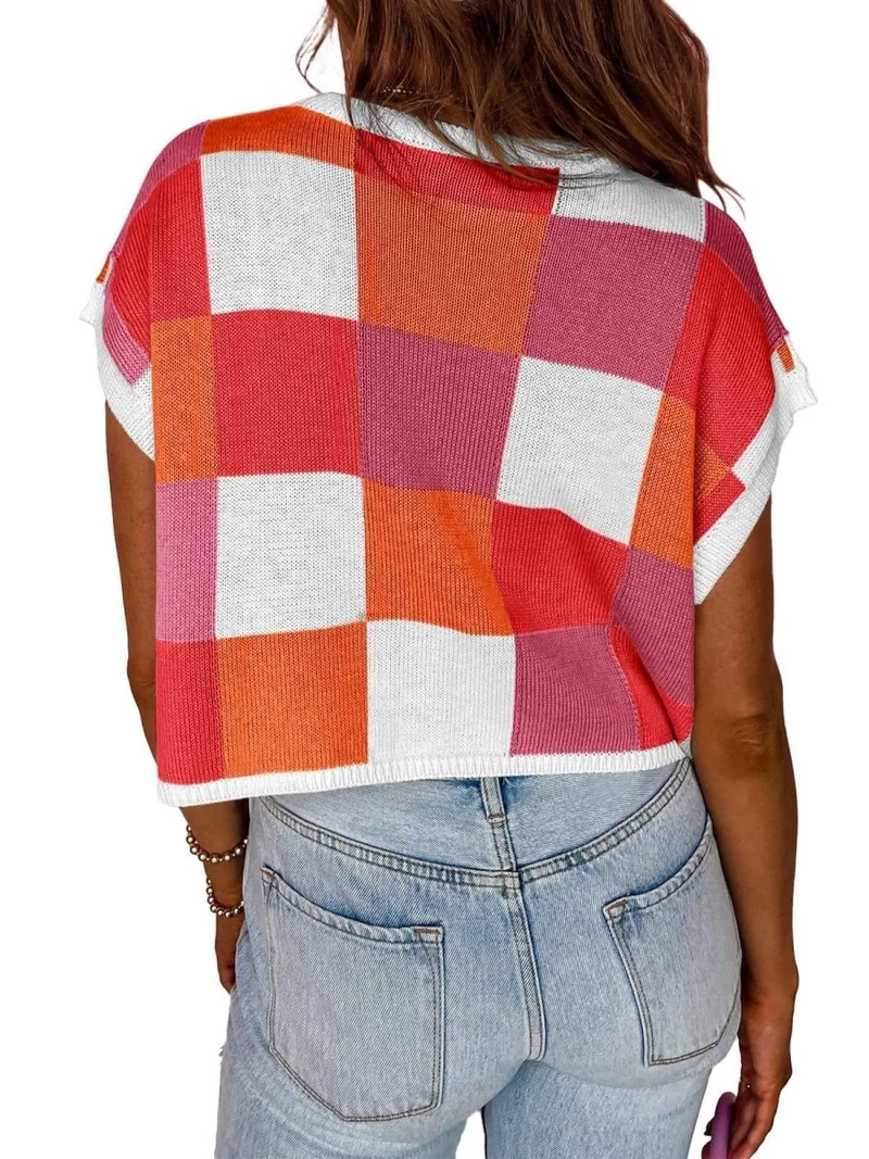 Lotta – Karierter Strick-Crop-Top mit Oversized-Kästchenmuster