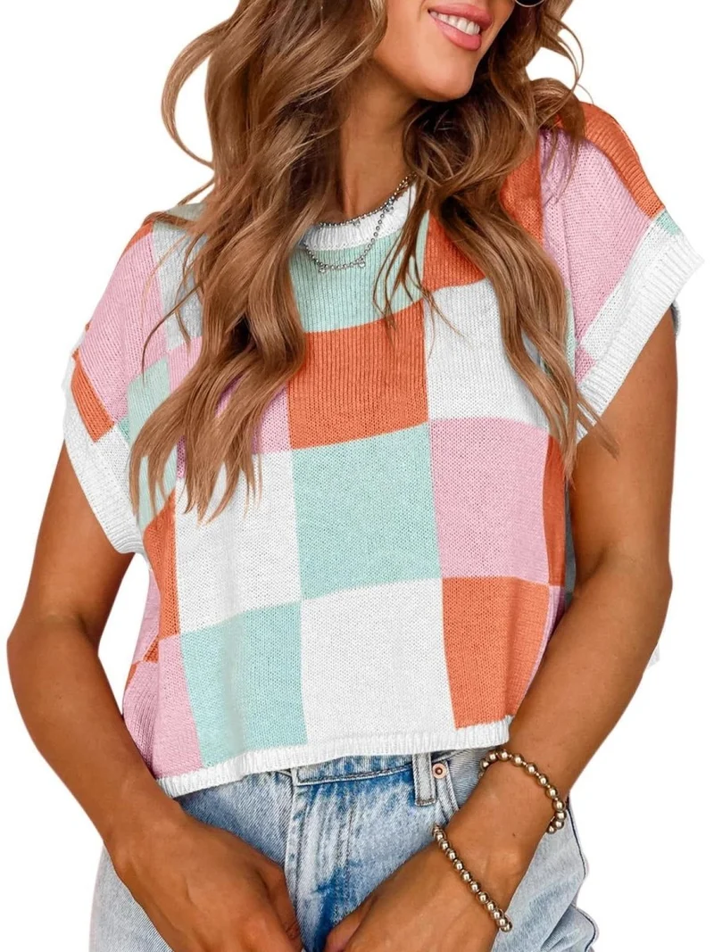 Lotta – Karierter Strick-Crop-Top mit Oversized-Kästchenmuster