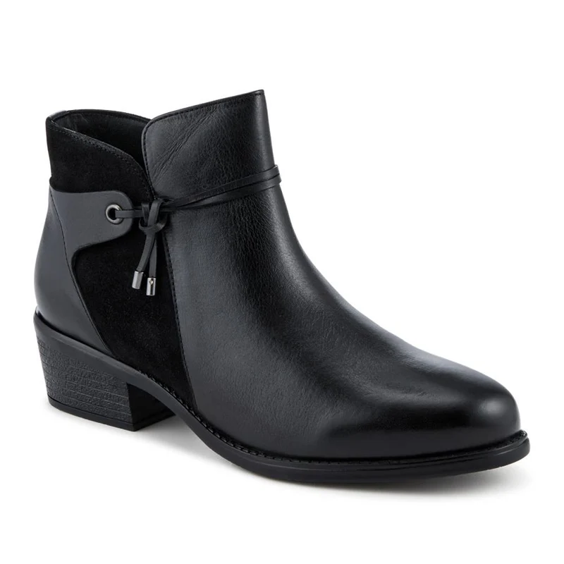 Wide Fit Leather Tasselled Block Heel Ankle Boots - PRFEM42015 / 328 635 - Black