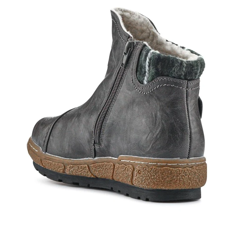 Knitted Cuff Ankle Boots - WBINS32013 / 318 882 - Grey