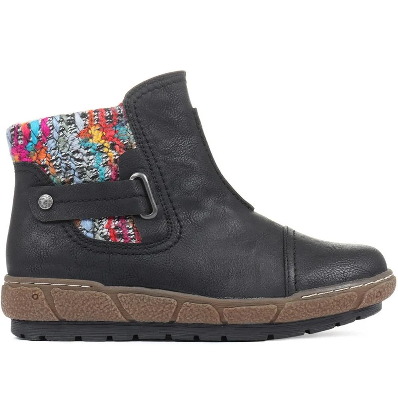 Knitted Cuff Ankle Boots - WBINS32013 / 318 882 - Black