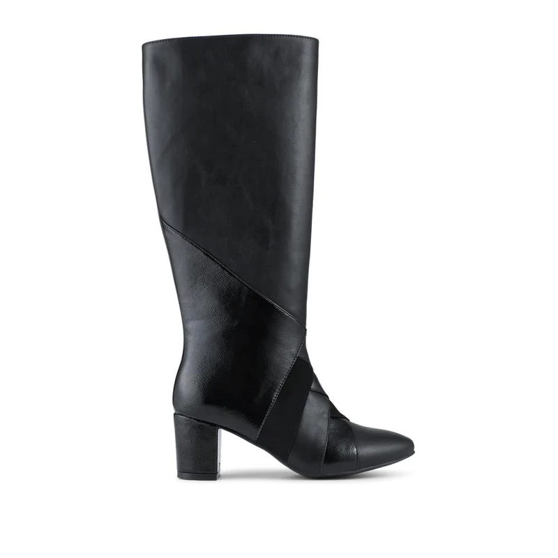 Block Heel Faux Leather Long Boots - WBINS42078 / 327 968 - Black