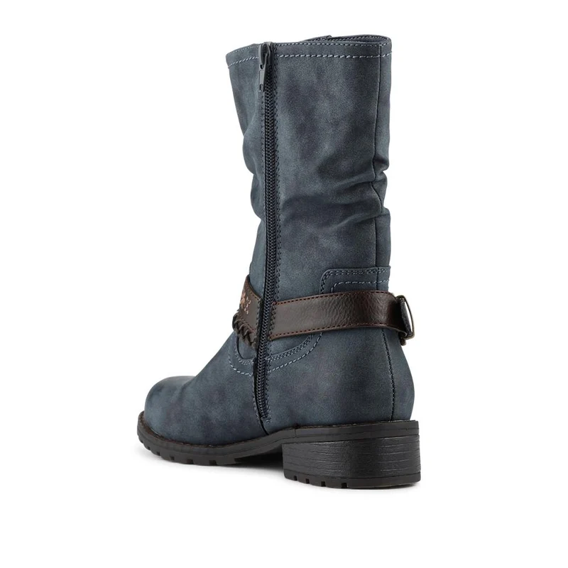 Warm Lined Strapped Upper Calf Length Boots - WBINS42098 / 328 462 - Denim