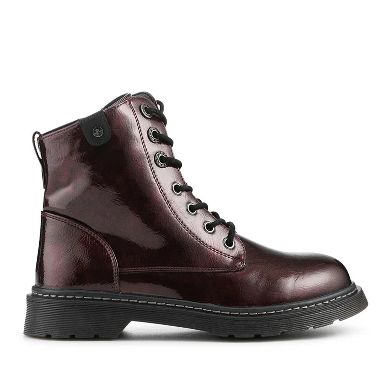 Wide Fit Patent Military Boots - TELOO42001 / 328 225 - Burgundy Patent