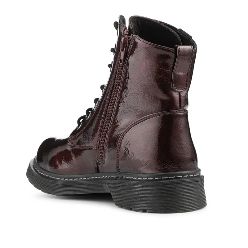Wide Fit Patent Military Boots - TELOO42001 / 328 225 - Burgundy Patent
