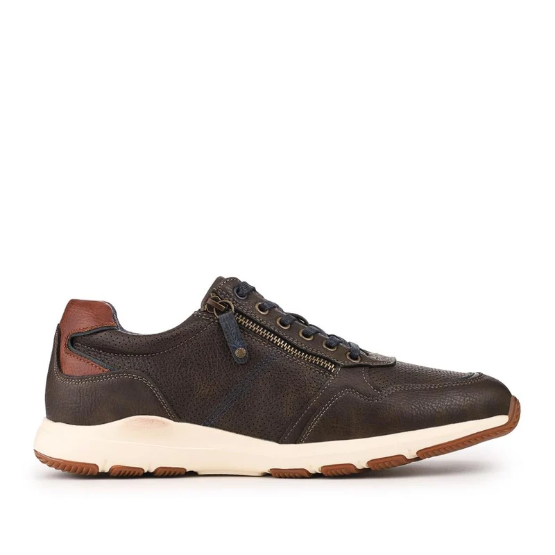 Casual Zip & Lace Faux Leather Trainers - WOIL42038 / 327 995 - Khaki