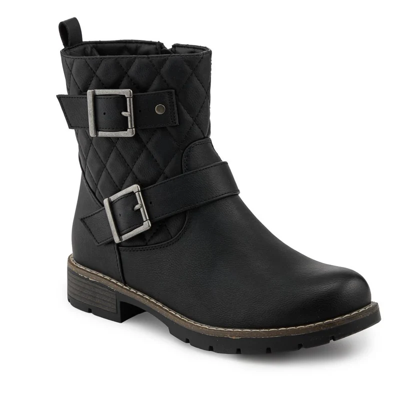 Quilted Dual Buckle Ankle Boots - WBINS42029 / 328 313