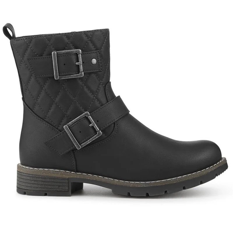 Quilted Dual Buckle Ankle Boots - WBINS42029 / 328 313 - Black