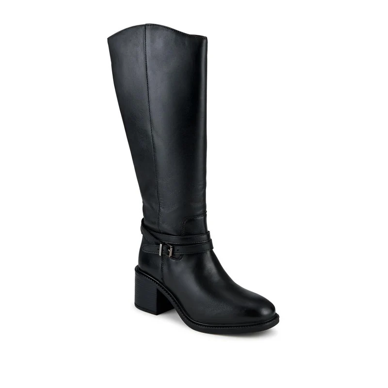 Zip-Fasten Leather Long Boots - ALEXP42005 / 328 510 - Black
