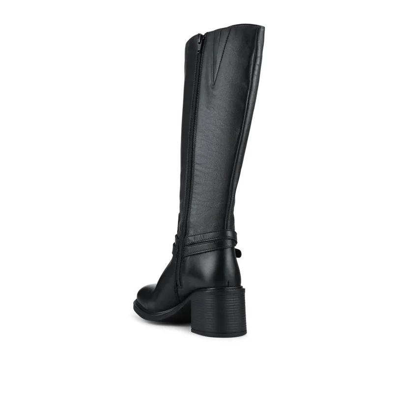 Zip-Fasten Leather Long Boots - ALEXP42005 / 328 510 - Black