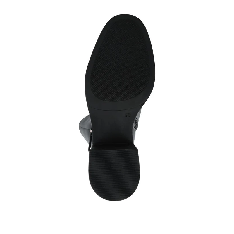 Zip-Fasten Leather Long Boots - ALEXP42005 / 328 510 - Black