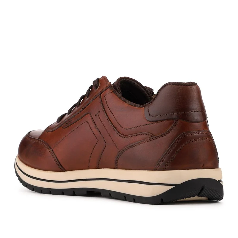 Leather Zip Fasten Cushioning Trainers - PARK42056 / 328 399 - Cognac