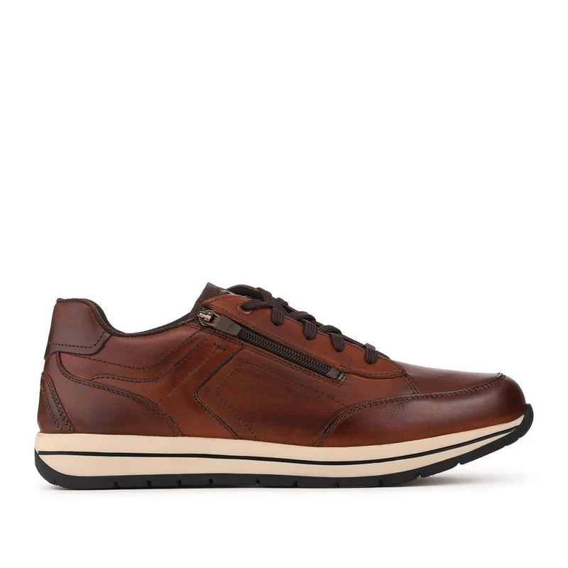 Leather Zip Fasten Cushioning Trainers - PARK42056 / 328 399 - Cognac
