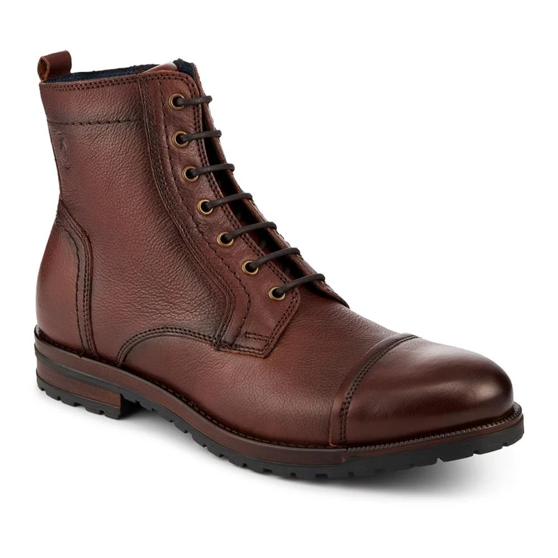 Leather Toe Cap Boots With Lace & Zip Fasten - ITAR42009 / 328 367 - Brown