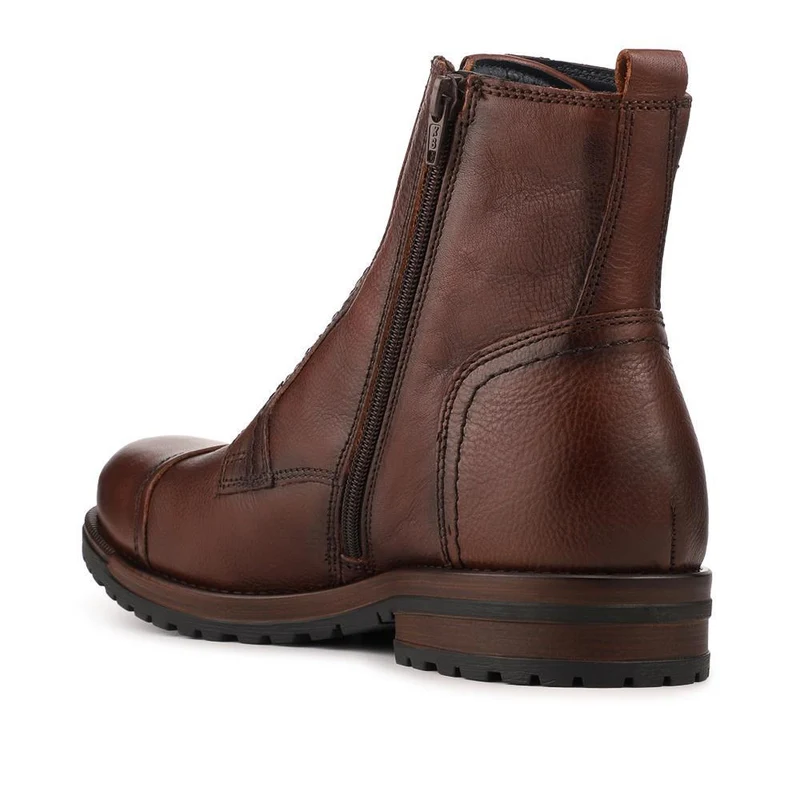 Leather Toe Cap Boots With Lace & Zip Fasten - ITAR42009 / 328 367 - Brown