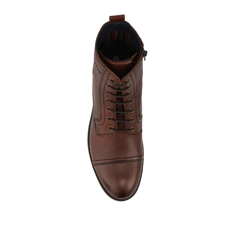 Leather Toe Cap Boots With Lace & Zip Fasten - ITAR42009 / 328 367 - Brown
