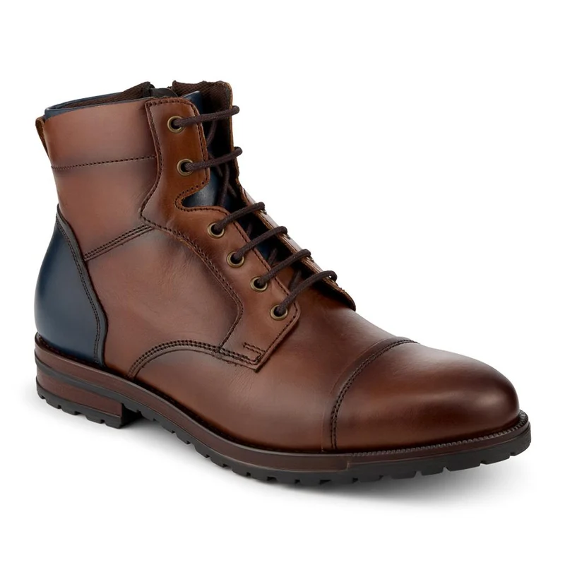 Leather Two Tone Lace Up Boots With Toe Cap - ITAR42008 / 328 366 - Tan