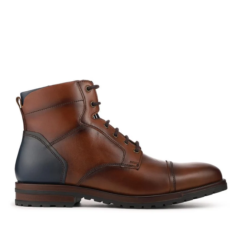 Leather Two Tone Lace Up Boots With Toe Cap - ITAR42008 / 328 366 - Tan