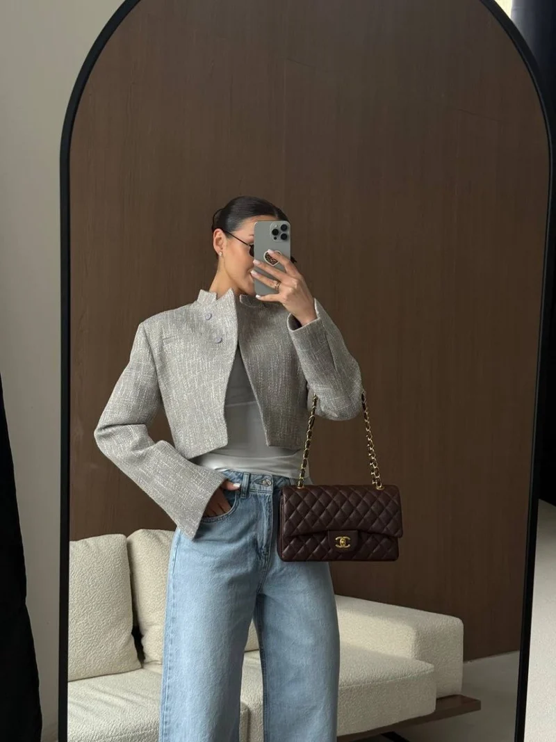 Elegante Damen Kurzjacke mit Stehkragen