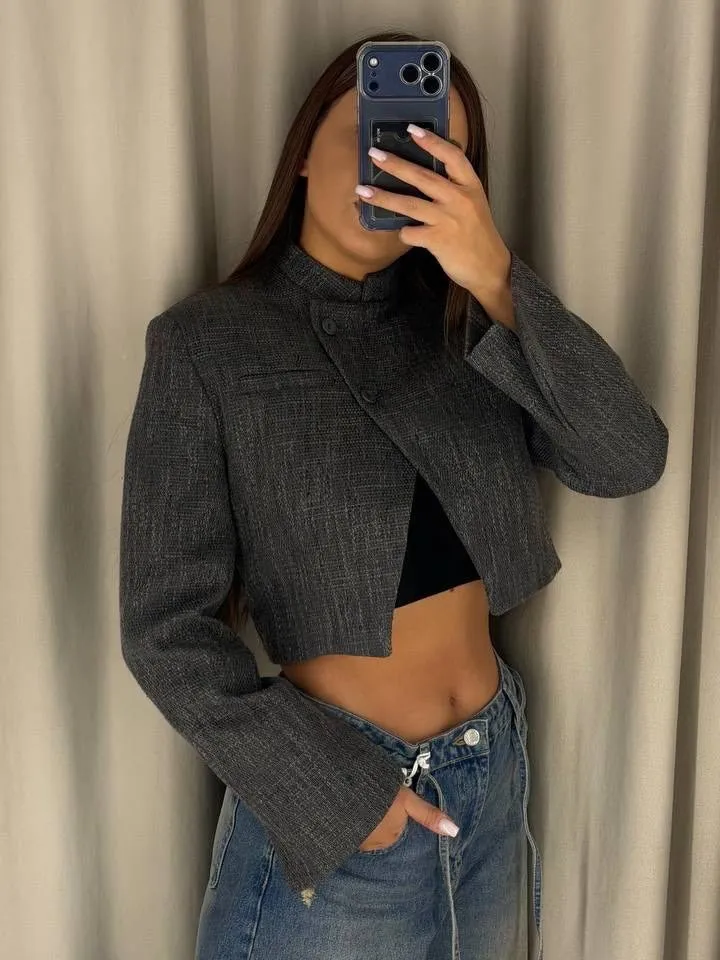 Elegante Damen Kurzjacke mit Stehkragen