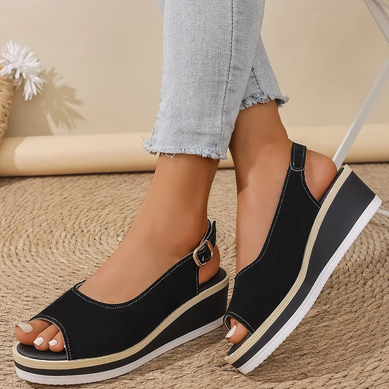 Keilabsatz Slingback Plateau Sandalen