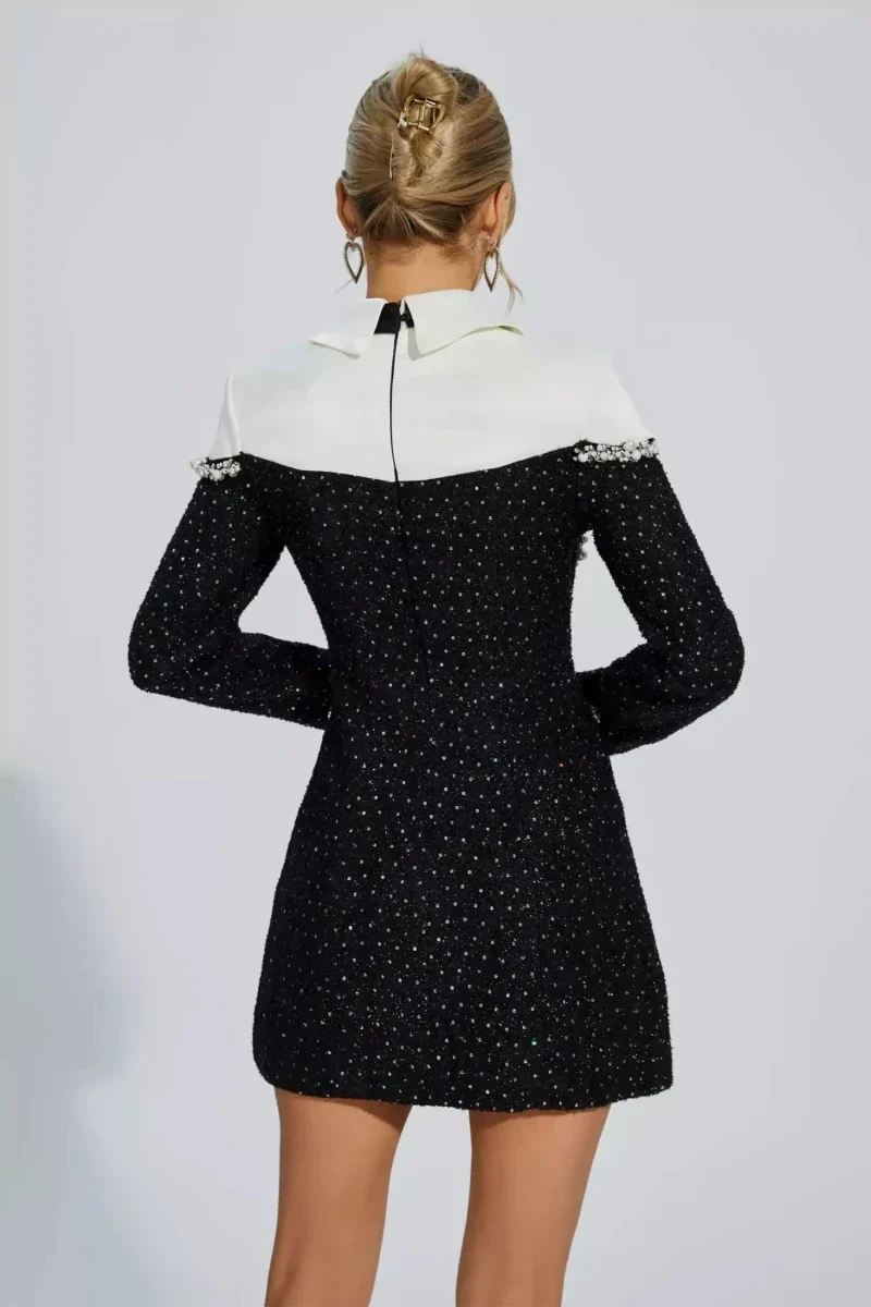 luna – perlenverziertes blazer-kleid mit kragen & glitzer-details