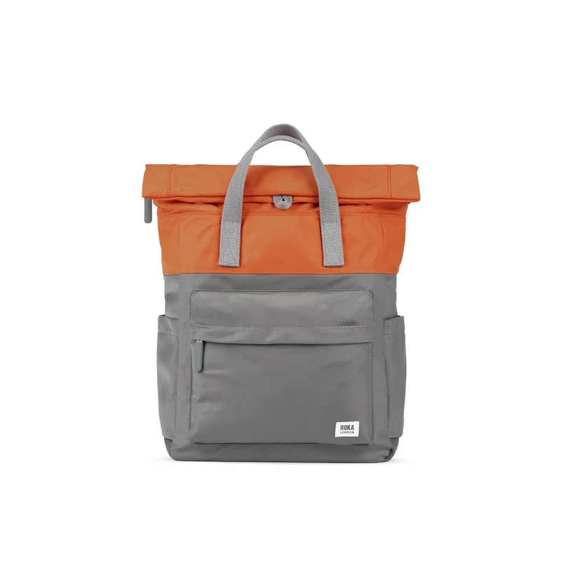 ROKA Kreativer Abfall Canfield Mittelgroße Tasche aus recyceltem Nylon, Farbe Graphit/Gebranntes Orange.