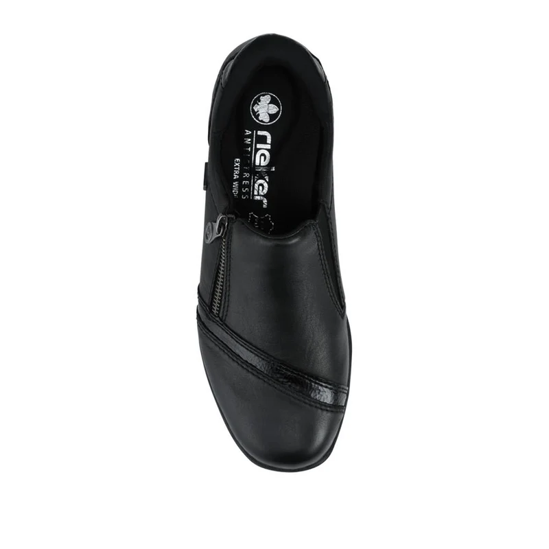 Rieker Wide Fit Leather Zipped Slip-Ons - RKR42524 / 327 690 - Black