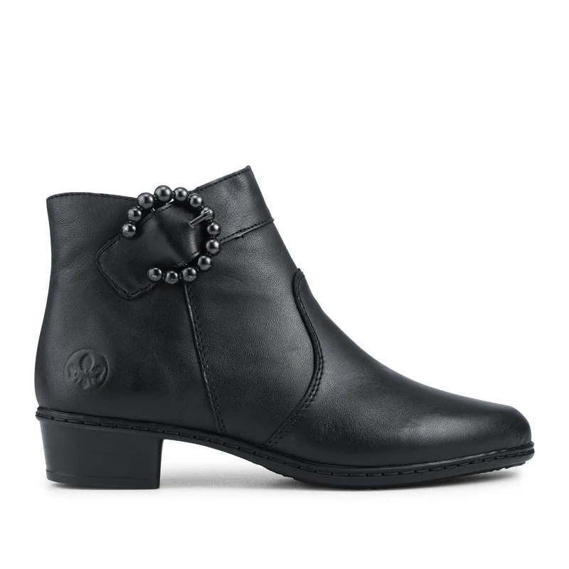 Rieker Leather Block Heel Ankle Boots - RKR42535 / 327 698 - Black