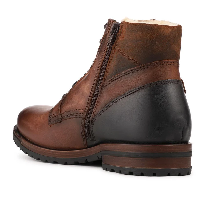 Leather Fur Lined Boots With Buckle Detail - ITAR42007 / 328 365 - BROWN-NAVY