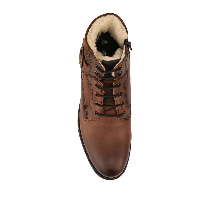 Leather Fur Lined Boots With Buckle Detail - ITAR42007 / 328 365 - BROWN-NAVY