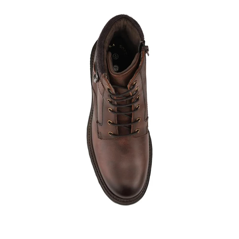 Leather Lace Up Boots With Buckle Detail - ITAR42006 / 328 364 - Brown