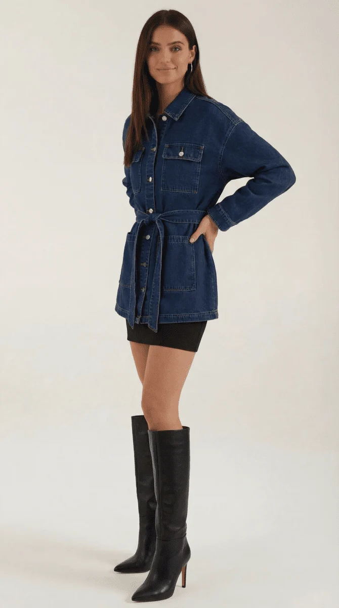 Damen Jeansjacke Taillengürtel