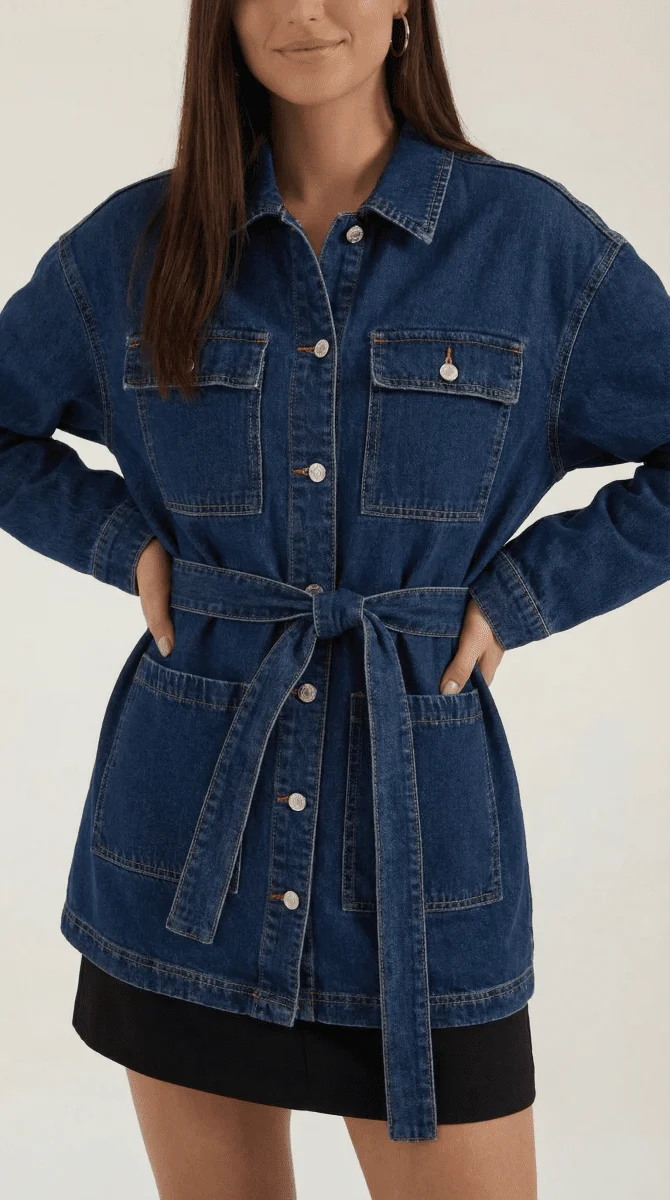 Damen Jeansjacke Taillengürtel
