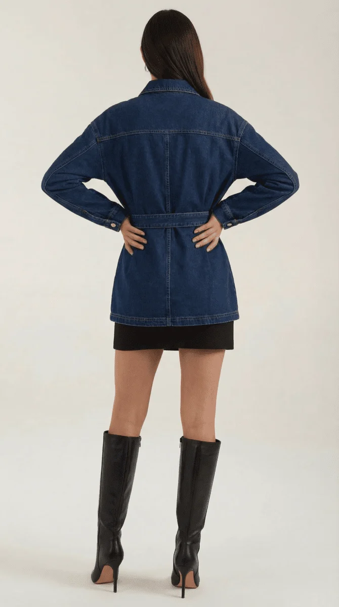 Damen Jeansjacke Taillengürtel