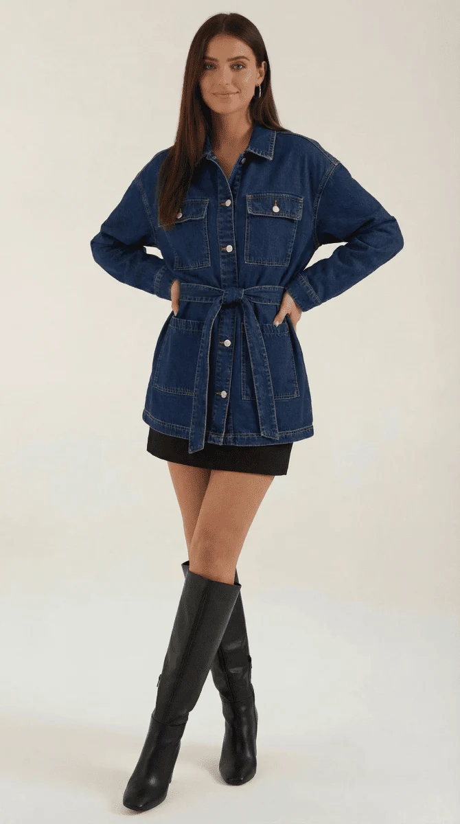 Damen Jeansjacke Taillengürtel