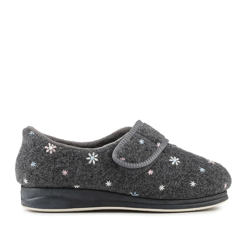 Easy Step In Extra Wide Adjustable Fasten Slippers - BRIDIE / 327 959 - Grey