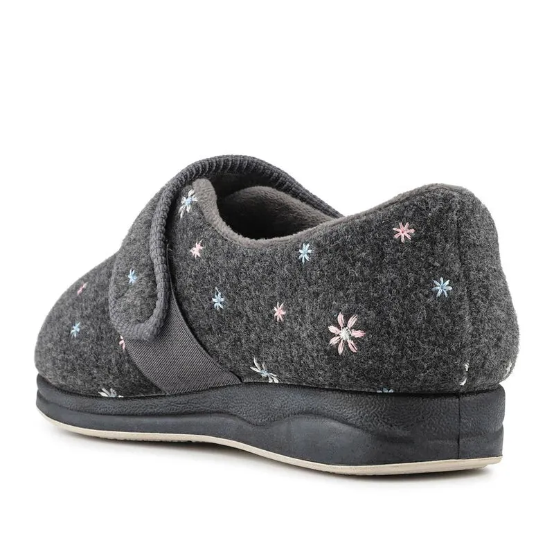 Easy Step In Extra Wide Adjustable Fasten Slippers - BRIDIE / 327 959 - Grey