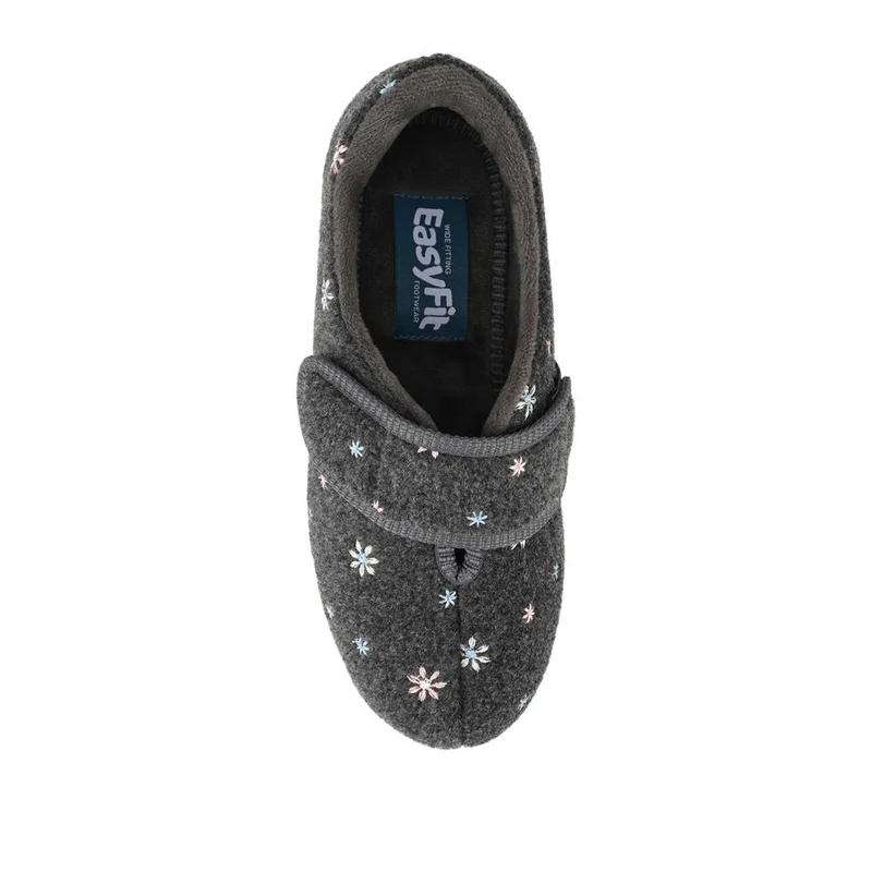 Easy Step In Extra Wide Adjustable Fasten Slippers - BRIDIE / 327 959 - Grey